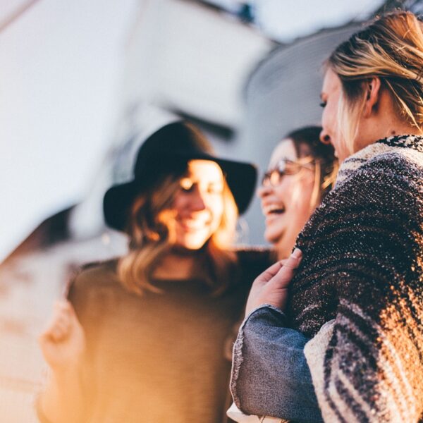 happy holidays, women, talking, laugh, happy, friends, casual, outdoors, people