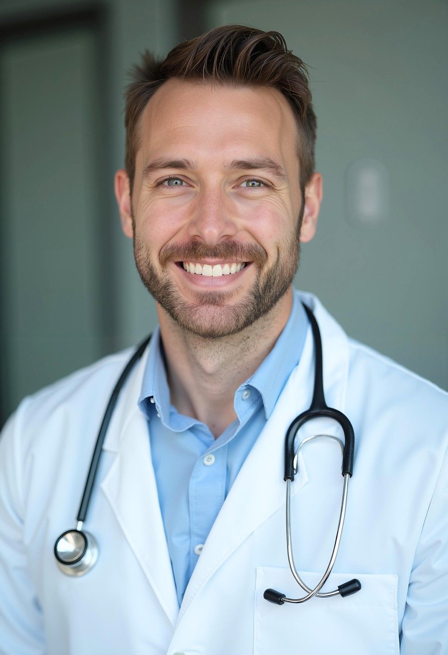 ai generated, doctor, male, health, male doctor, happy doctor, white doctor, hospital, medical, dentist, surgery, healthcare, medicine